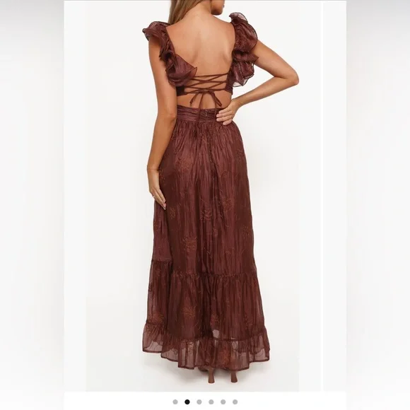 rustic views pleated chiffon maxi dress After SIX Metallic Print Gown